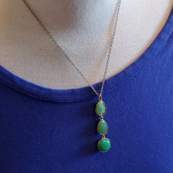 16" Silver Tone Banana Republic Green Necklace